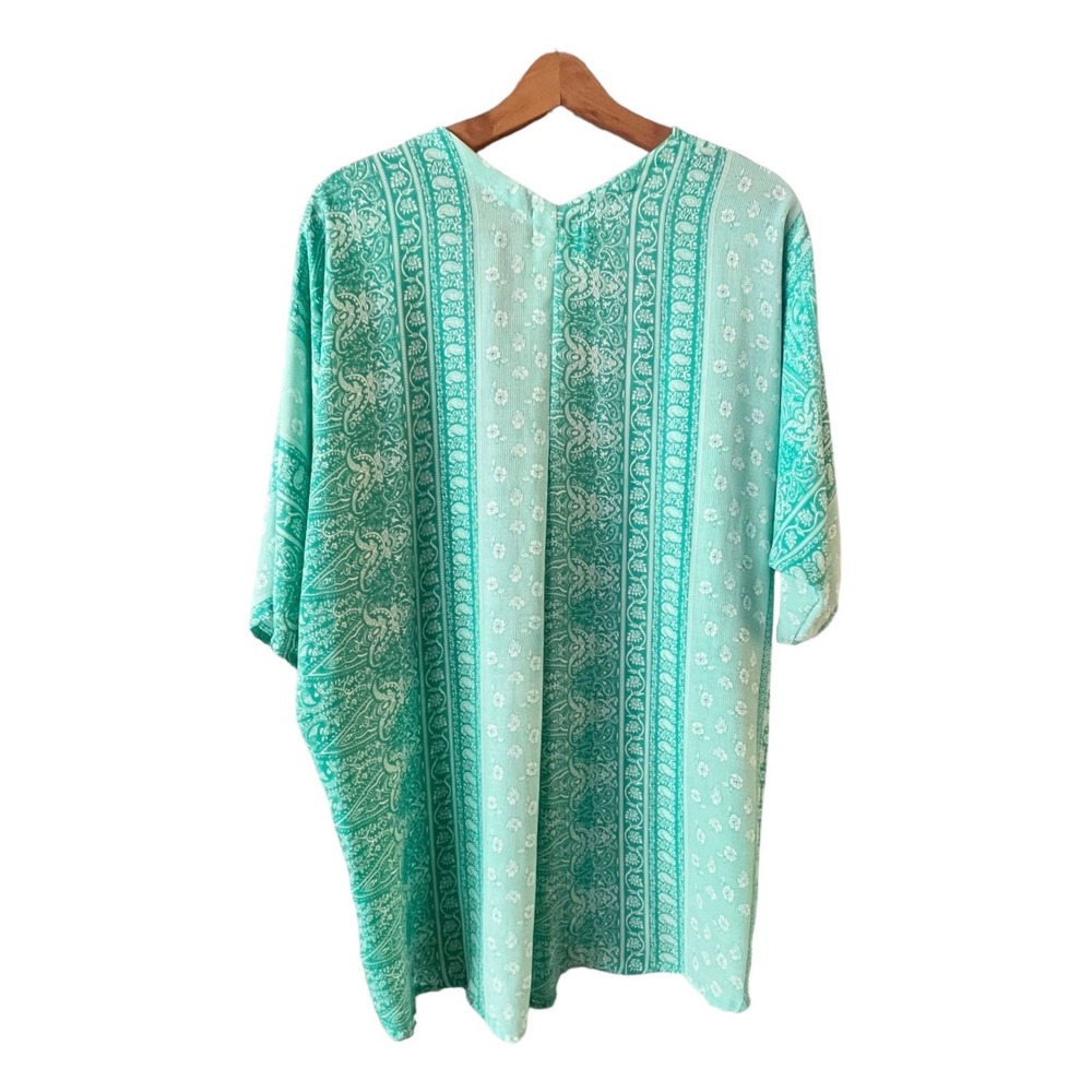 LOTUS AND LUNA THAILAND Kimono Open Floral Green Handmade Short Sleeves One Size - Picture 2 of 7